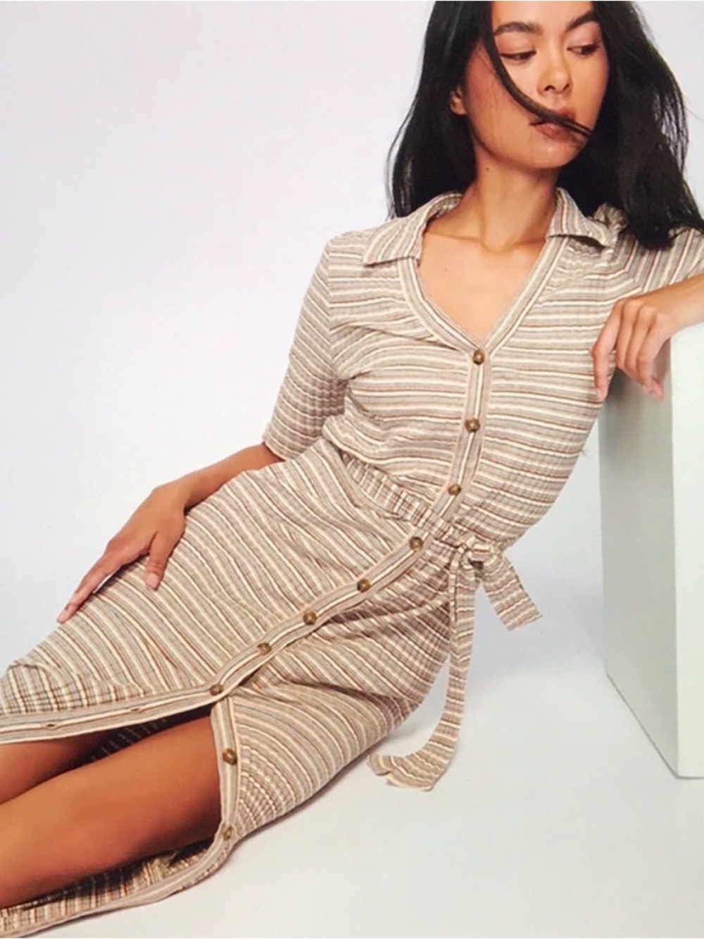 Nation LTD Enise Short Sleeve Button Front Dress L